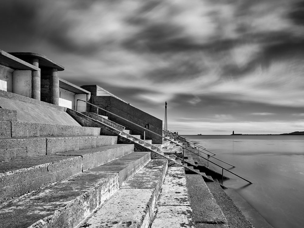 black and white Dublin seascape photo