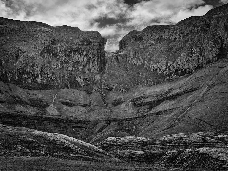 The Gleniff Horseshoe in Sligo, Ireland in black and white