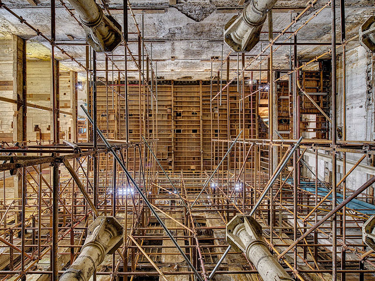 Fine art photograph of Bolands Mill at Grand Canal Dock in Dublin, industrial buildings beside the water.