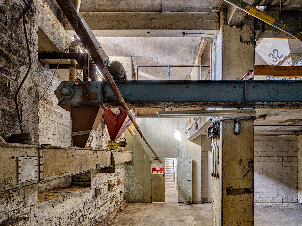 Fine art photograph of Bolands Mill on Barrow Street in Dublin, framed by the surrounding docklands architecture.