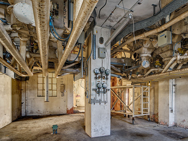 Fine art photograph of Bolands Mill in Dublin, focusing on the concrete silos of this historic landmark.