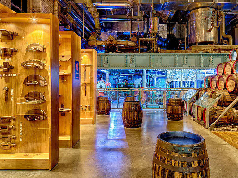 Fine art photograph of barrels and shadows in the Cooperage at the Guinness Storehouse in Dublin.
