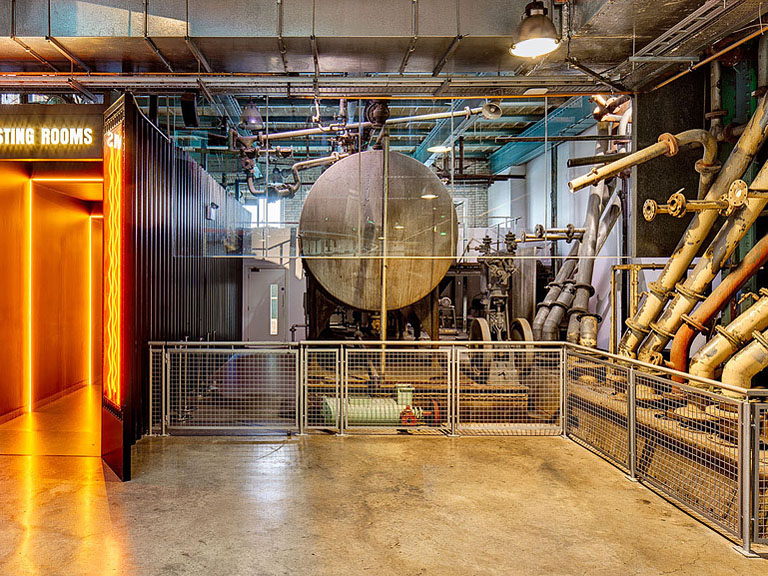Interior view of the Guinness Storehouse tasting rooms in Dublin with elegant lighting and fittings.
