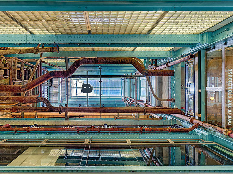Fine art photograph of steel pipework and structure inside the Guinness Storehouse at James's Gate in Dublin.