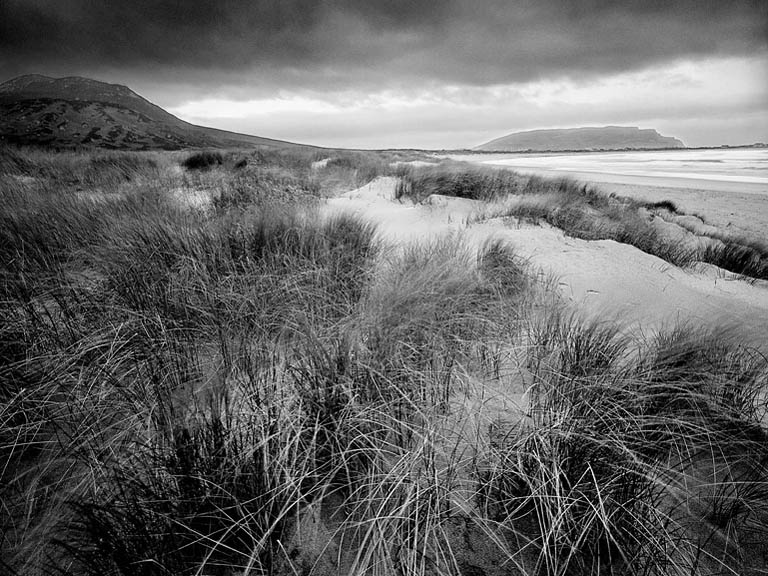 Coastal photograph of a beach on the Inishowen Peninsula in County Donegal, Ireland, under Atlantic light