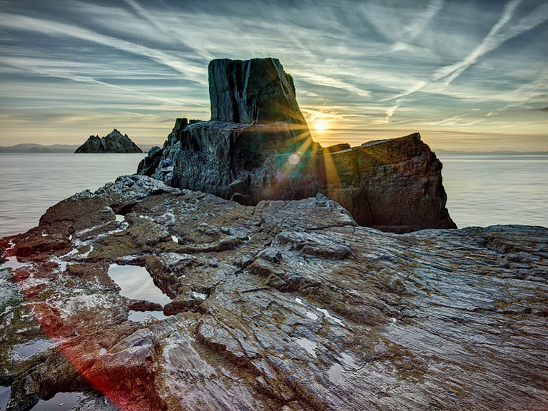 Sunrise seascape of Skellig Michael and Little Skellig off the Kerry coast
