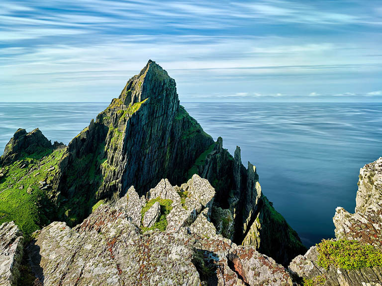 Fine art photograph of sheer Skellig cliffs dropping to the Atlantic Ocean