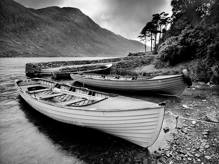 Fine art landscape photograph of Doo Lough, a mountain lake with steep hillsides in County Mayo
