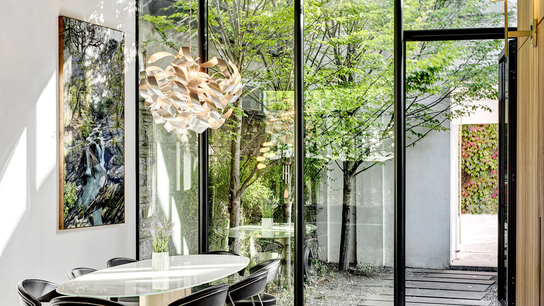 Fine art landscape photography print in a bright dining space