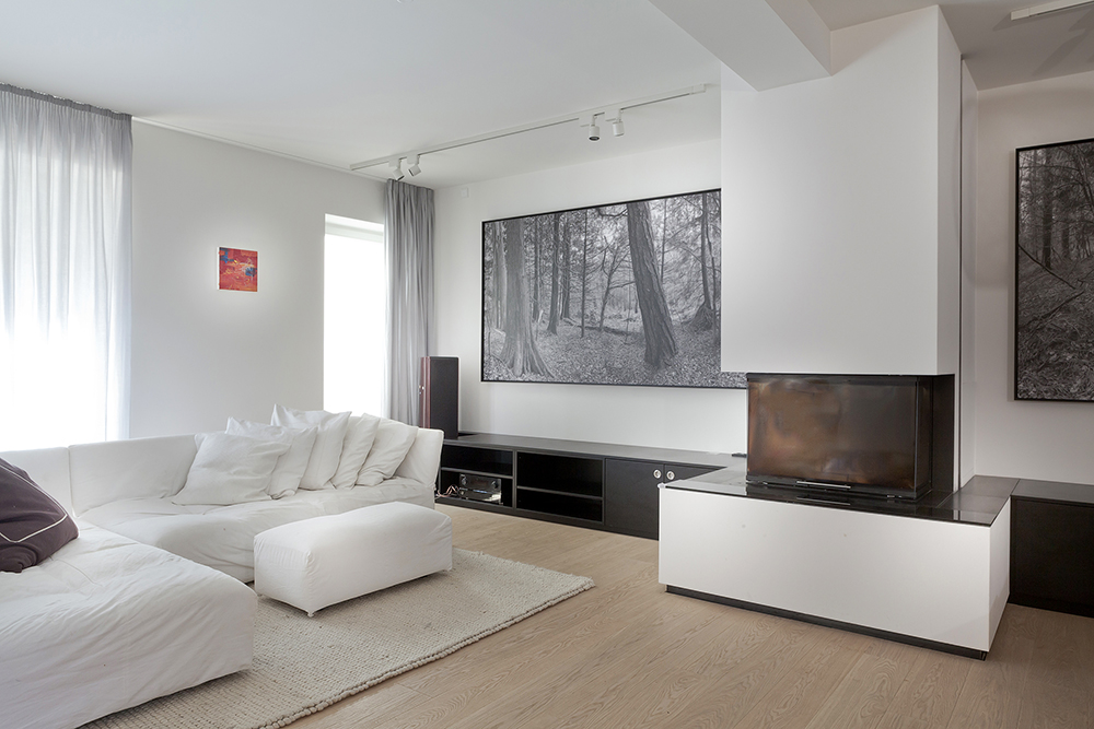 Large Forest landscape print in a contemporary living room